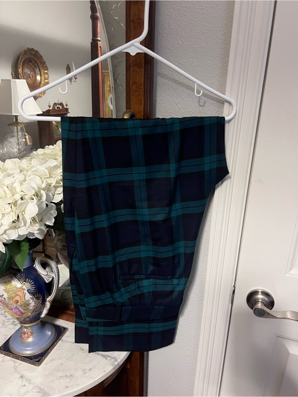 Dark Green and Navy Plaid Trousers
